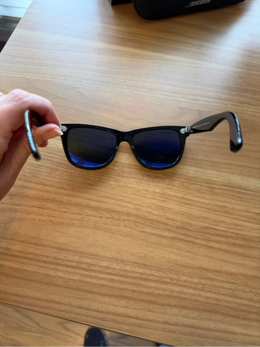Ray-Ban Black Frame Green Lens Sunglasses with Brown Case